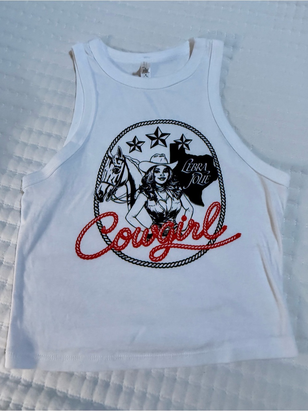 White Cowgirl Graphic Crop Tank Top -